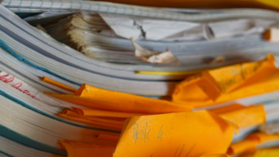 messy stack of papers and files