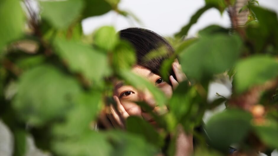 植物の陰からこっそり覗き見る人のイメージ
